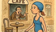 Vic: Po ulici mimo kavarne se sprehaja dekle