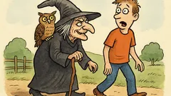 Vic: Gre ježibaba z mladeničem in sovo